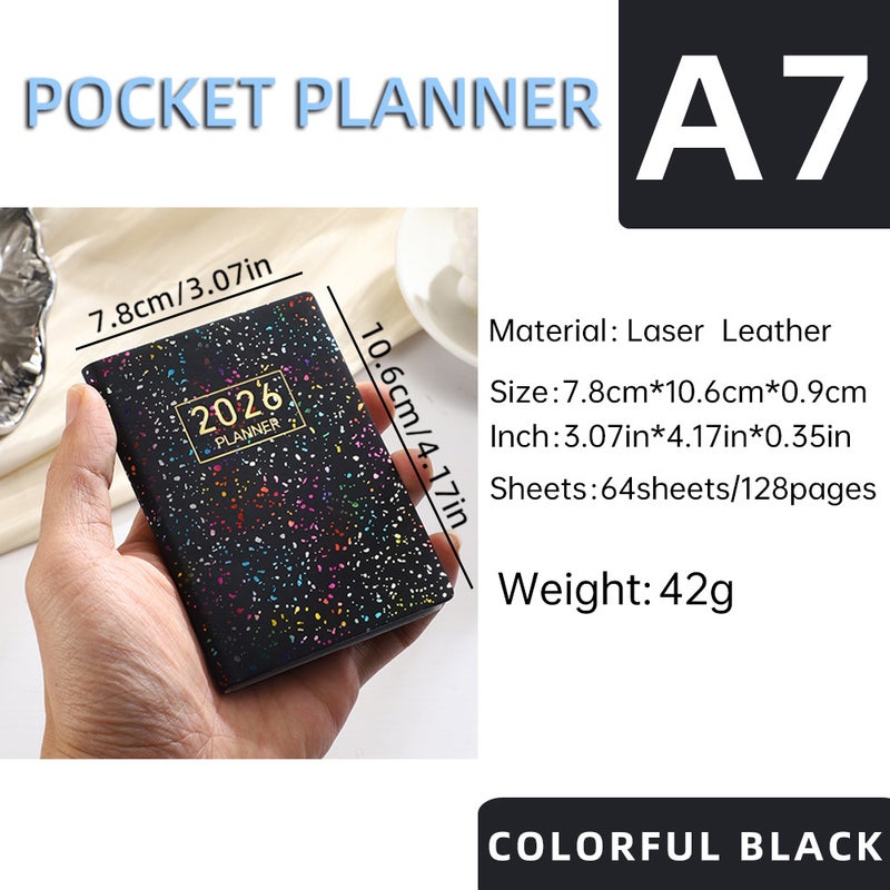 2026 A7 English Planner Laser Colorful Cover Weekly Calendar Starlight Color Daily Plan Annual Calendar - Image 1